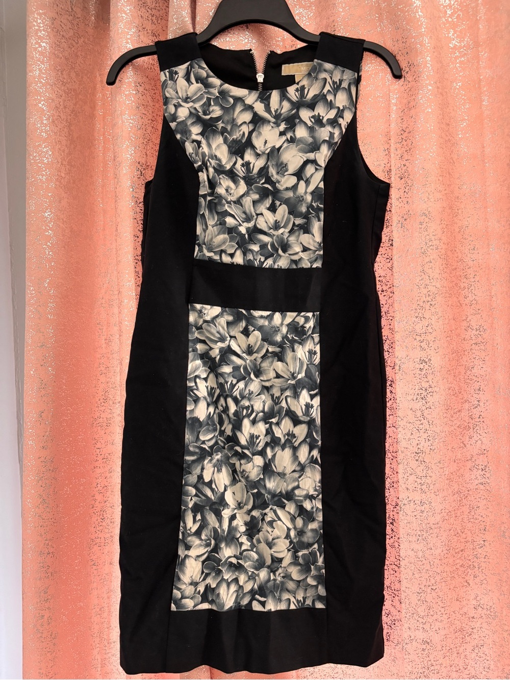 MICHAEL Michael Kors Black Sheath Dress with Floral Panel